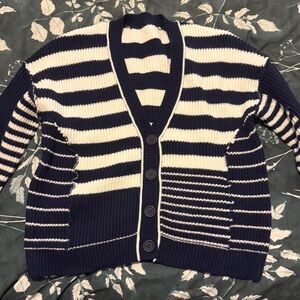 Navy and White Striped Cardigan